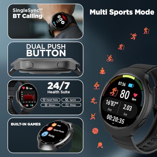 Fastrack VOX CirQ Smart Watch with AI Chat & AI Watchfaces, 1.38” TFT Display, Ripple Design, BT Calling, 24/7 Health Suite, SpO2, HRM, Sleep Tracking, IP68 Water Resistant - Forest Green