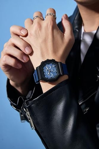 Daniel Hechter Paris Daumesnil Collection Analog Watch for Men Hexagonal Chronograph Watch Black Textured Dial, Multi-Function Display, Red Silicone Strap, Date Window Premium