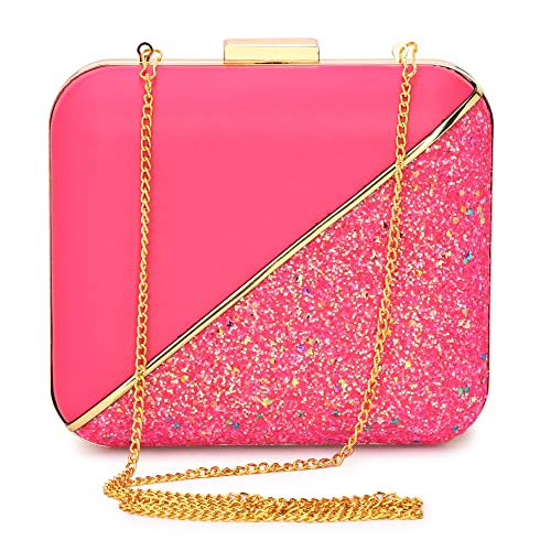 TOOBA Handicraft Hand Embroidered Box Clutch Bag Purse for Bridal, Casual, Wedding Bag for Women & Girls (Magenta Dual)