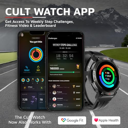 Cult Ranger XR1-1.43" AMOLED Display,Outdoor Rugged Smartwatch for Men, Bluetooth Calling, 8 Days Battery, Continous Heart Rate,100+ Sports Mode, Live Cricket Score, Built-in Flashlight, Free Strap