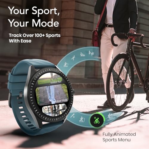 Titan Crest 2.0 Smart Watch for Man & Women, 1.43" AMOLED Display, Silicone Strap, BT Calling, Tailored Activity Tracker, 100+ Sports Modes, Fast Charging, Smart Watches for Women Latest & Men (Green)