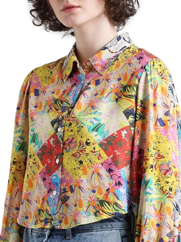 ONLY Women Printed Viscose Relaxed Fit Crop Length Multicolor Shirt