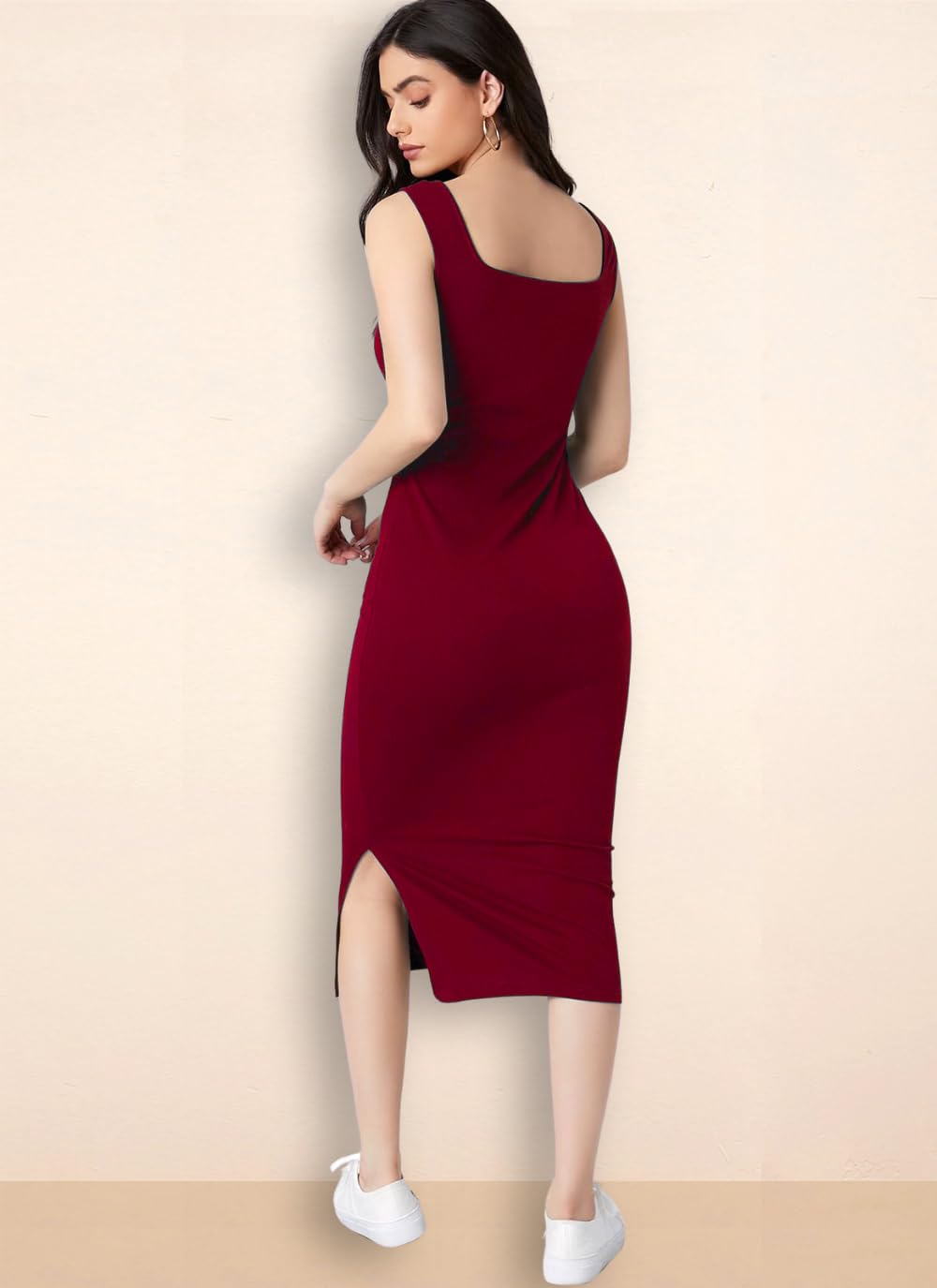rosery paris Square Neck Sleeveless Black Bodycon Dress for Women and Casual wear (in, Alpha, S, Regular, Cherry Red)