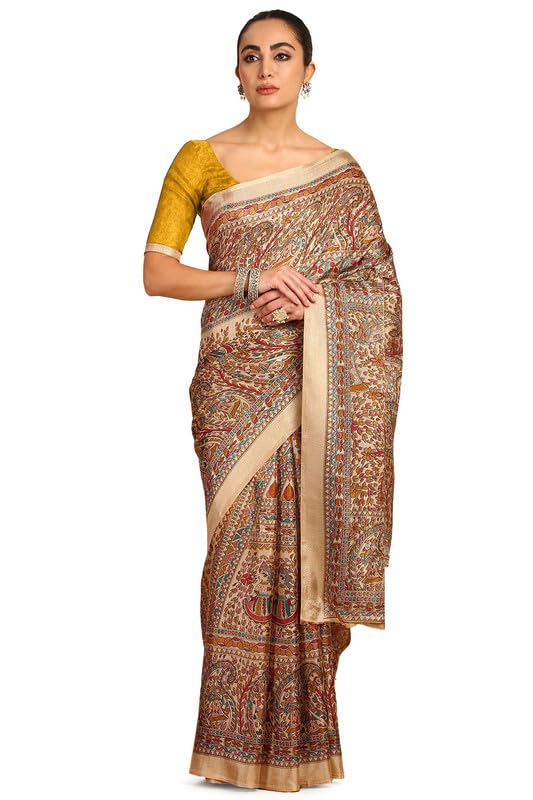 Soch Womens Gold Art Silk Paisley Print Saree