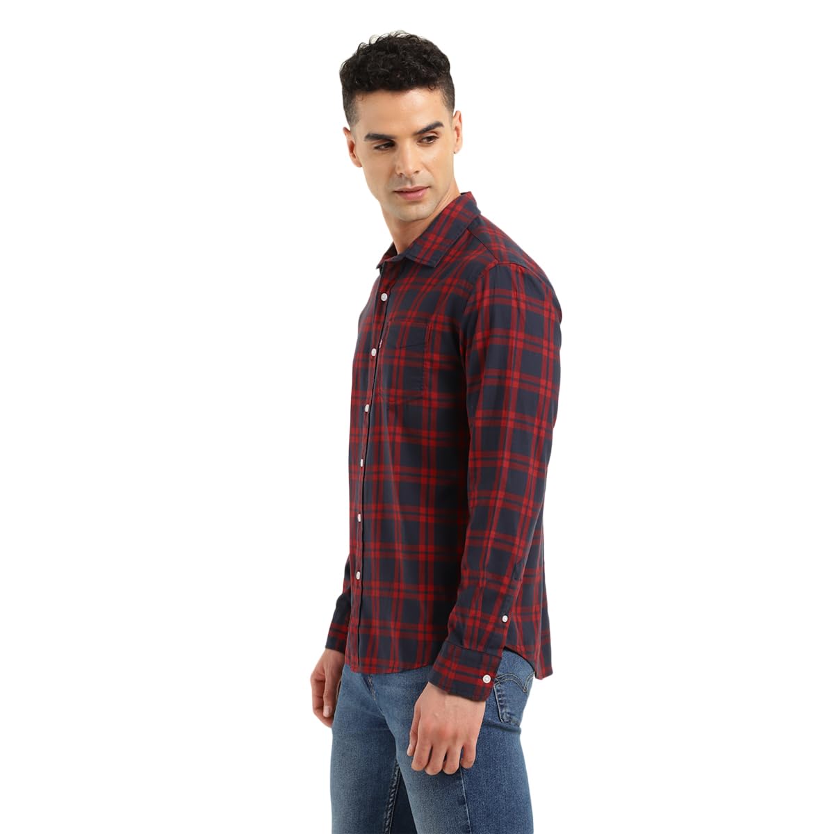 Levi's Men's Checkered Slim Fit Shirt (32907-0477_Red