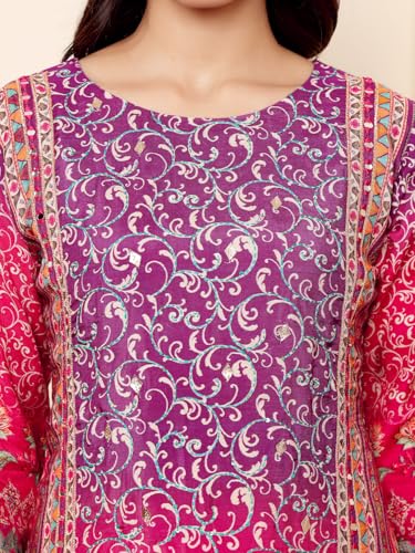 Varanga Women Purple And Pink Thread And Gotta Work Straight Kurta With Trousers And Dupatta