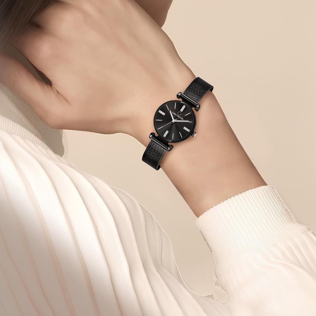 Carlington Metal Analog Dial Women & Girl's Watch With Black Dial and Band