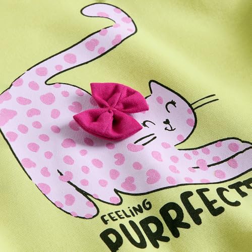 Hopscotch Girls Yellow Full Sleeves Bow Applique Kitty Ruffled Sweatshirt for Age (3-4 Years)