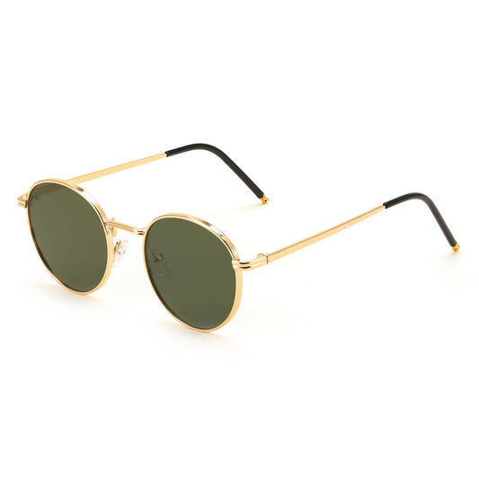 Karsaer Retro Round Metal Frame Non-Polarized Sunglasses Women Sun Protection Fashion Sun Shade Glasses E1092, Gold,Green, Size_51