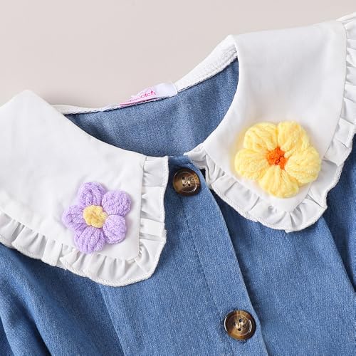 Hopscotch Girls Blue Full Sleeves Floral Applique Denim Casual Dress for Age (4-5 Years)