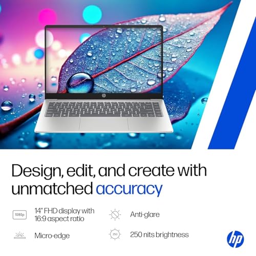 HP 14, Intel Core 13th Generation Intel Core i7-1355U (16GB DDR4, 512GB SSD), Micro-Edge, Anti-Glare, FHD, 14''/35.6cm, Win11, M365* Office24, Silver, 1.4kg, EP0159TU, FHD Camera, Backlit Laptop