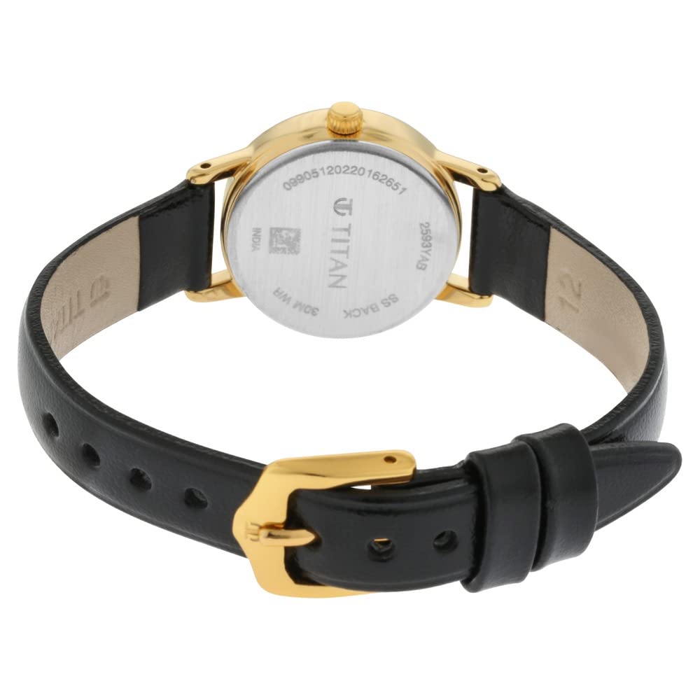 Titan Quartz Analog Black Dial Black Leather Strap Watch for Women - NT2593YL03
