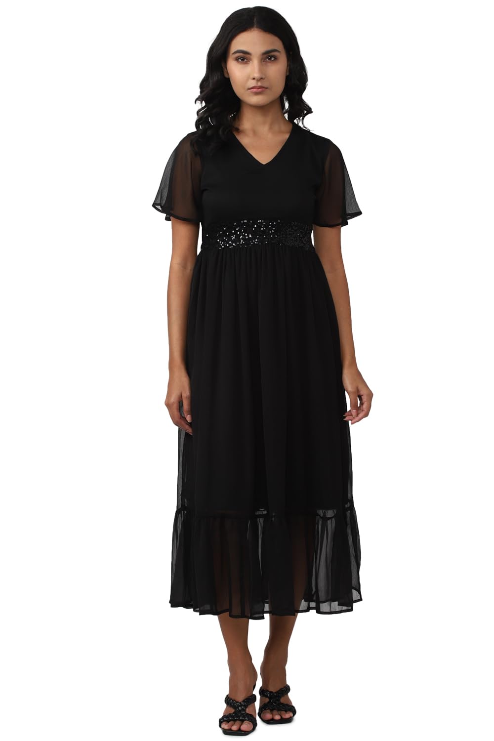 Van Heusen Women's Polyester A-Line Calf Length Dress (VWDRERGFP39691_Black