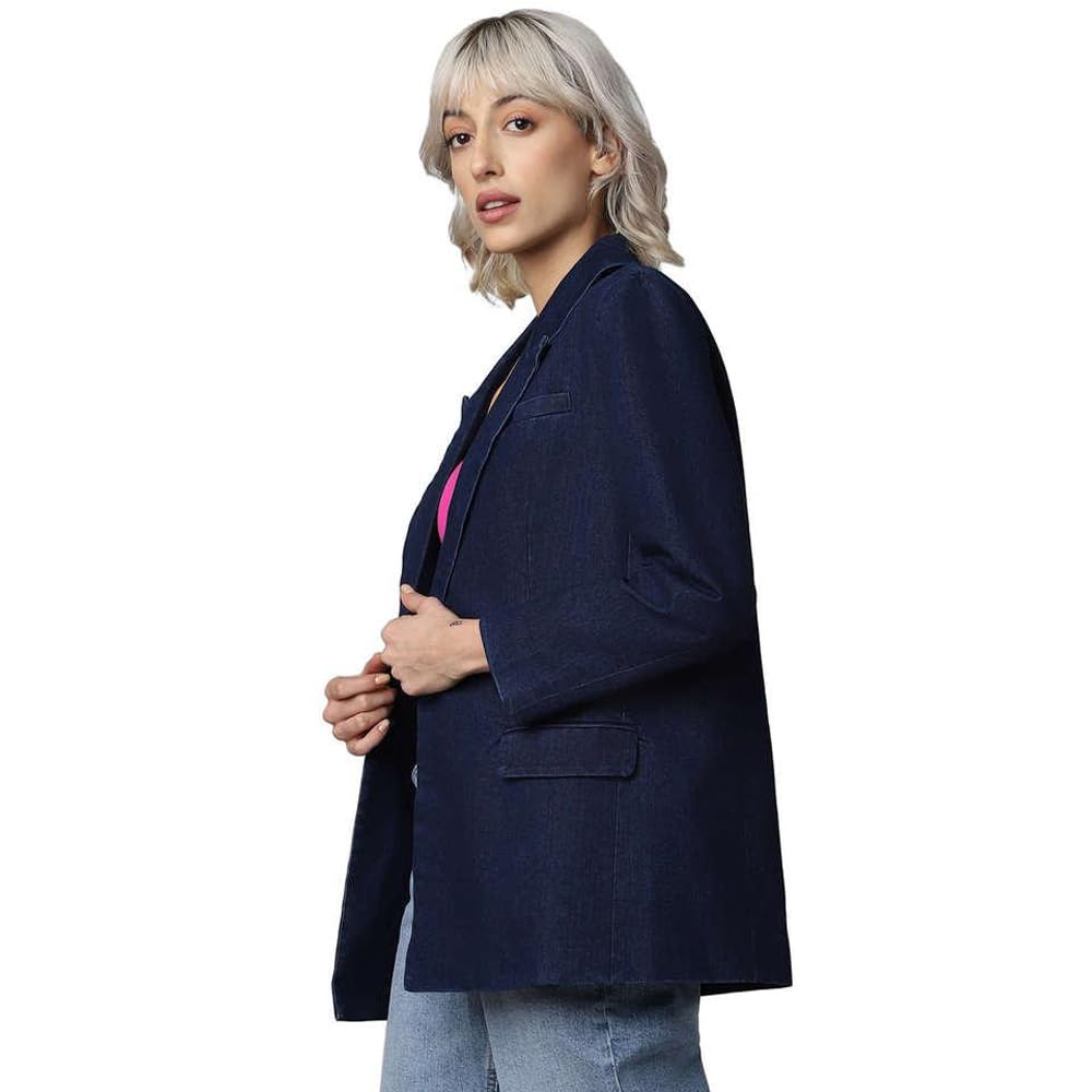 ONLY Women's Single Breasted Blazer (122562501-Dark Blue Denim_Dark M)