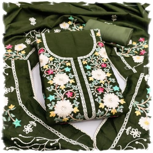 Leeli Peeri Designer Women's Vichitra Silk Embroidery Work Unstitched Salwar Suit Dress Material