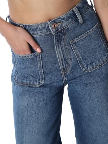 ONLY Women's Solid Wide Leg High-Rise Blue Jeans