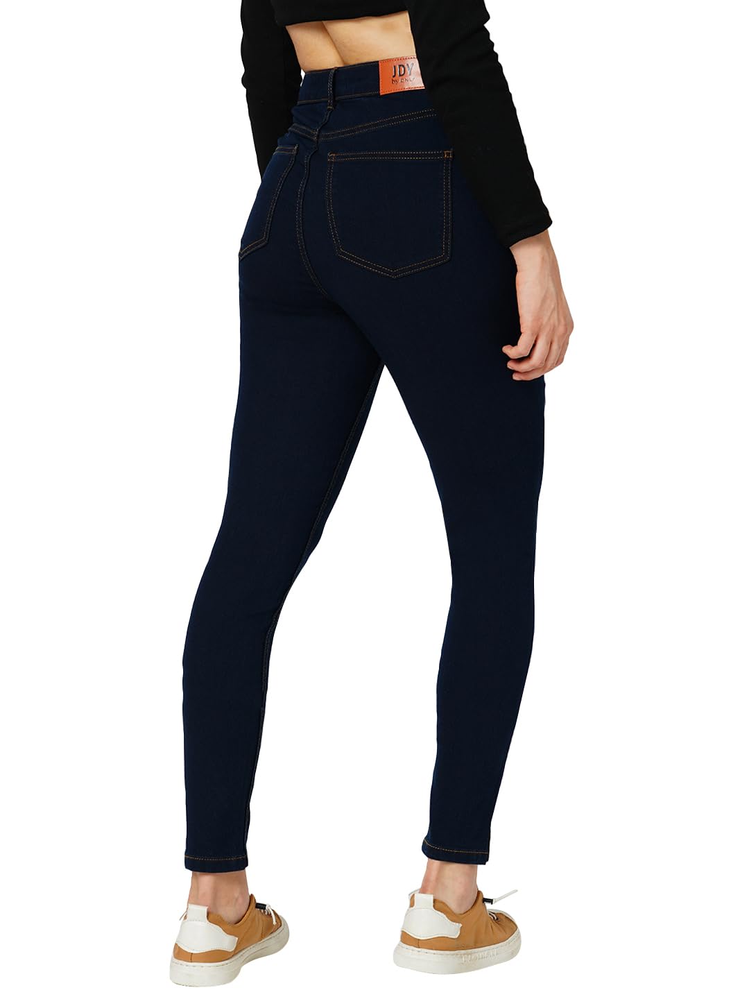 ONLY Women Solid Cotton Blend Skinny Fit High Rise Stretchable Dark Blue Jeggings