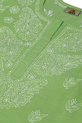 Ada Indian Hand Embroidered Chikankari Straight Cotton Kurta Kurti Tunic for Women A208470, Green, Medium