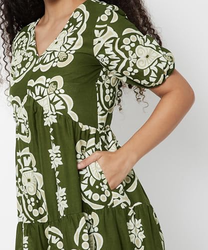 Max Women Printed Tiered Dress(Green_S)