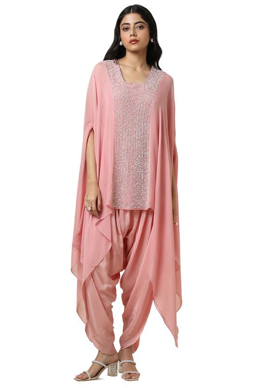 Soch Womens Blush Pink Georgette Embellished Kaftan Suit With Cutdana