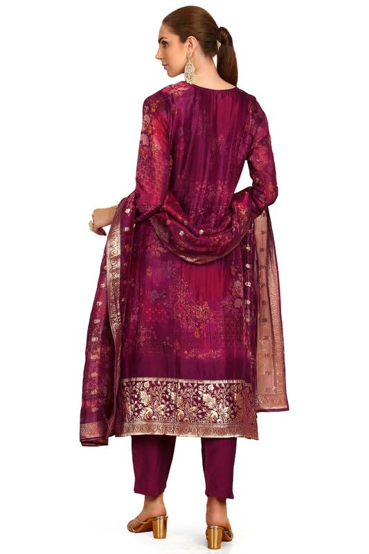 Soch Womens Magenta Floral Printed Organza Suit Set