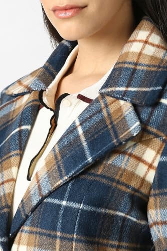 Women Navy Check Casual Jacket