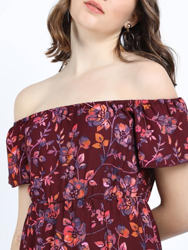 Tokyo Talkies Women Off Shoulder Neck Short Sleeve Maxi Dress TTJ6010774 Maroon S