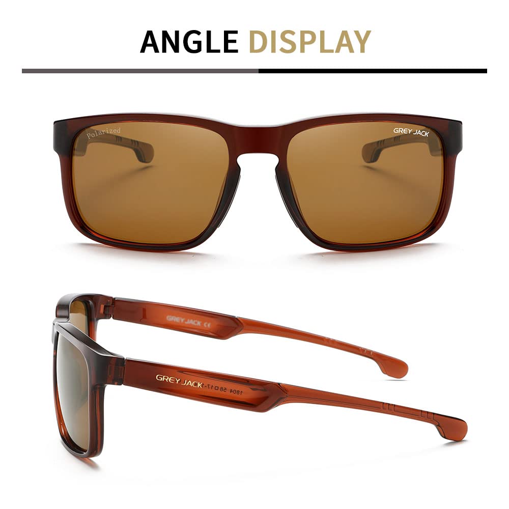 grey jack TR90 Polarized Sports Sunglasses for Driving Cycling Fishing 3254 Brown Frame Brown Lens