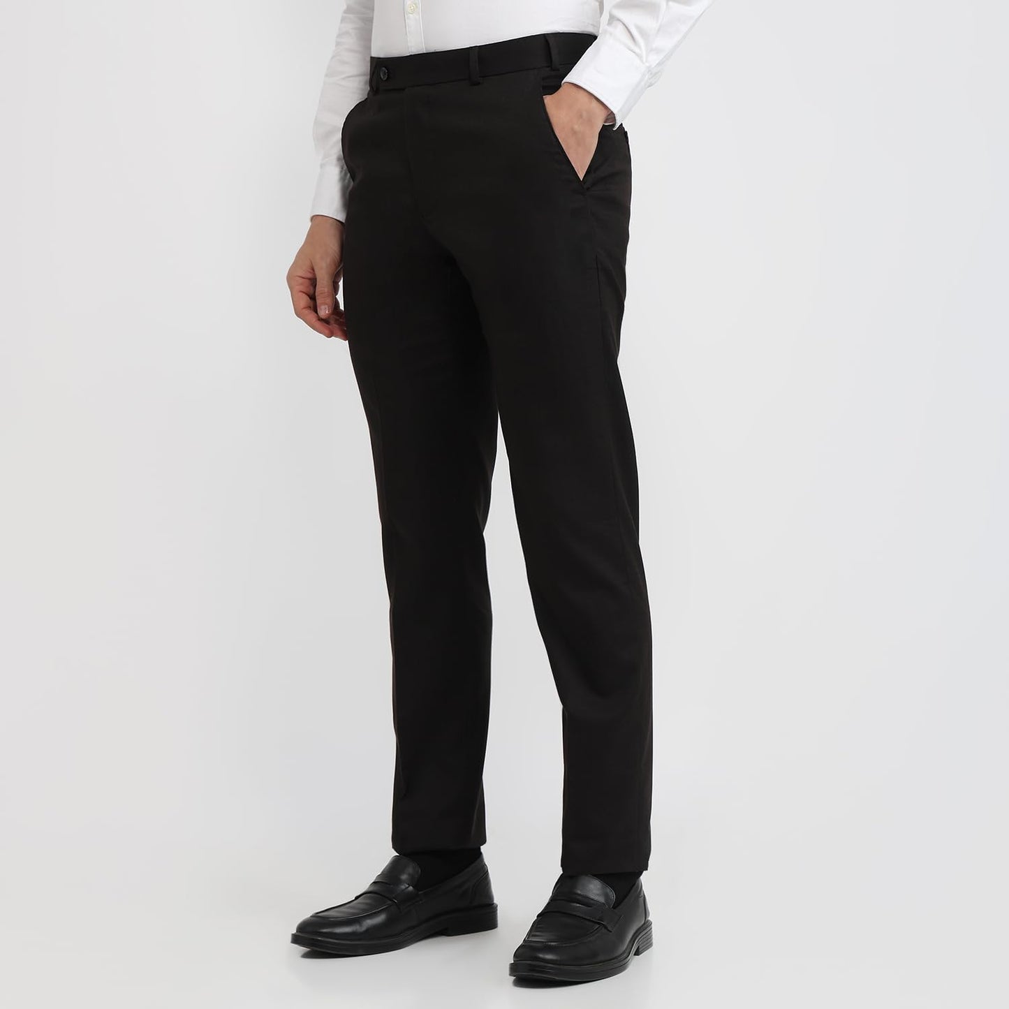 Park Avenue Men Reguler Fit Solid Pattern Poly Viscose Blend Flat Front Formal Trouser Black