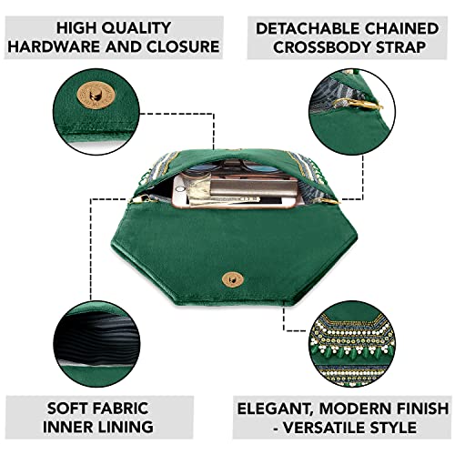Peora Clutch Women's Purse Bridal Bag For Casual Detachable Strap Evening Sling Bag (Green)-C58GRN