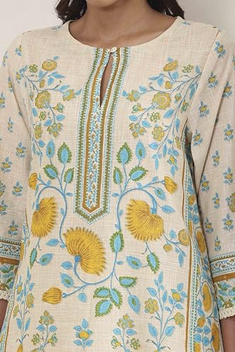 Biba Women Off White Cotton Straight Kurta_32