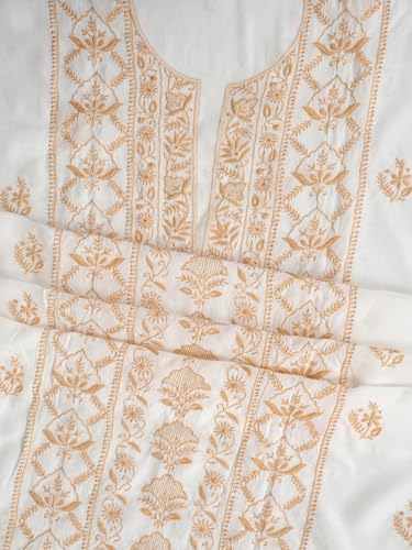 Ada Hand Embroidered Lucknowi Chikankari Unstitched Crepe Dress Material Suit Piece with Dupatta for Women 08A500843 White