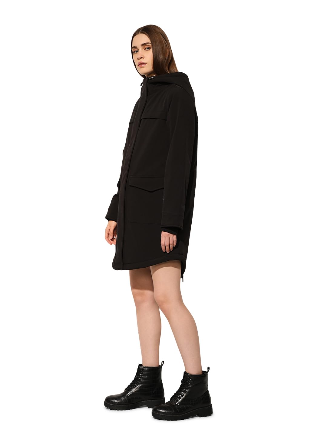 ONLY Women's Solid Regular Fit Black Coat