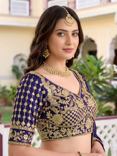 Zeel Clothing Women's Thread and Sequins Embroidered Work Silk Lehenga Choli With Dupatta (5135-Blue-Women-Lehenga-Choli-Latest; Free size) (Blue)