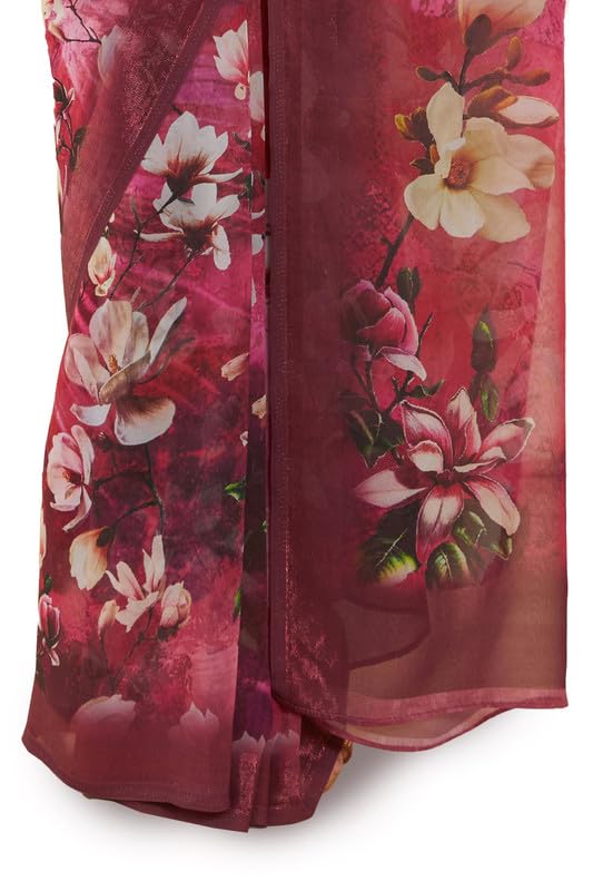 Soch Womens Fuchsia Floral Print Georgette Saree