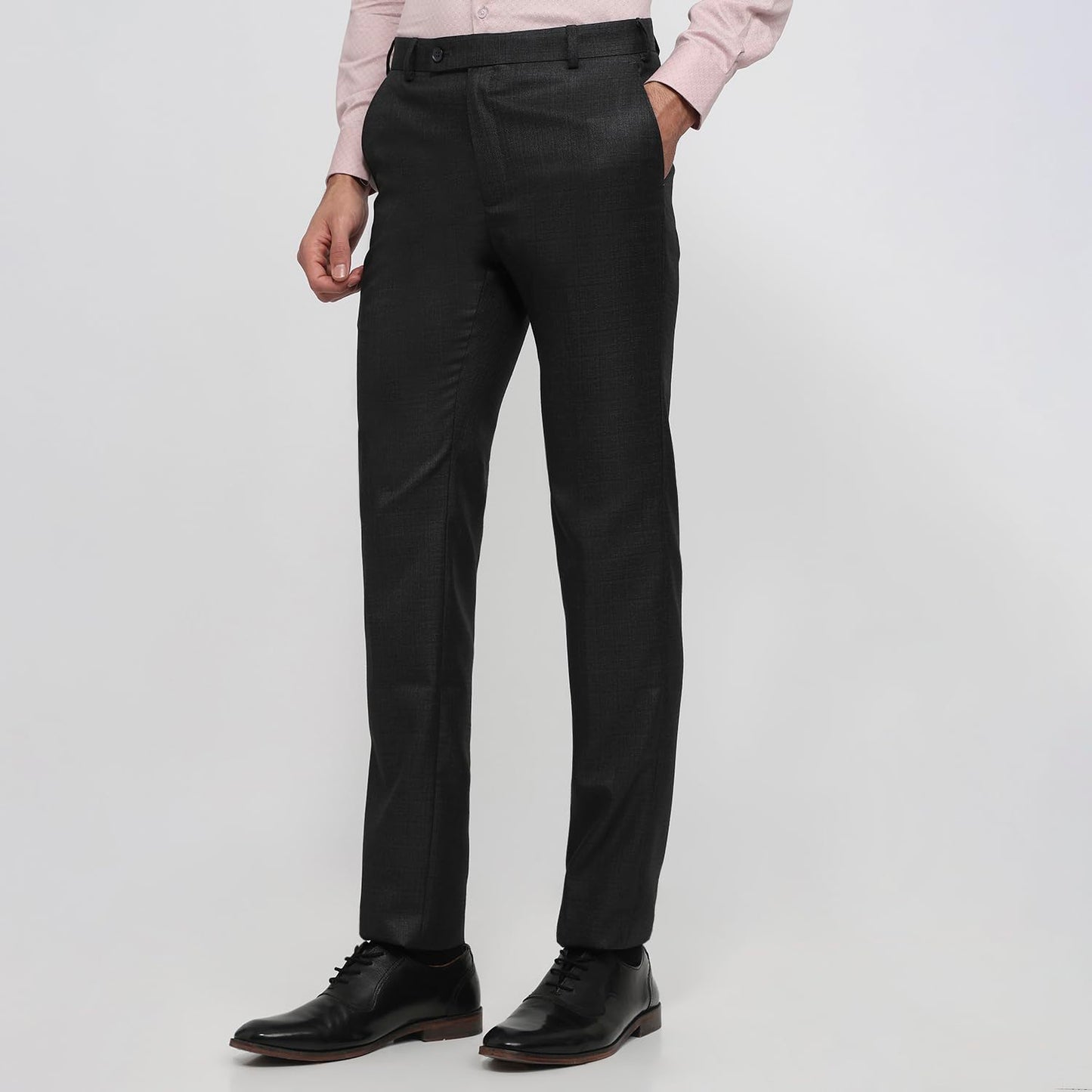 Raymond Men Slim Fit Structure Pattern Polyester Blend Flat Front Formal Trouser Blue