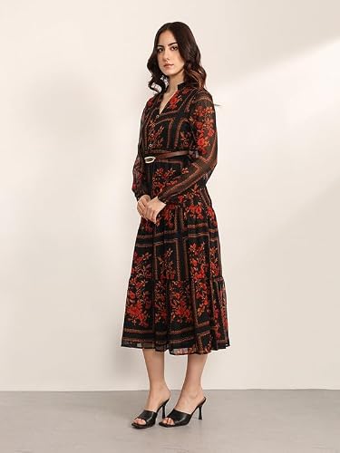 Kazo Winter Garden Maxi Dress with Belt (Rust XS)