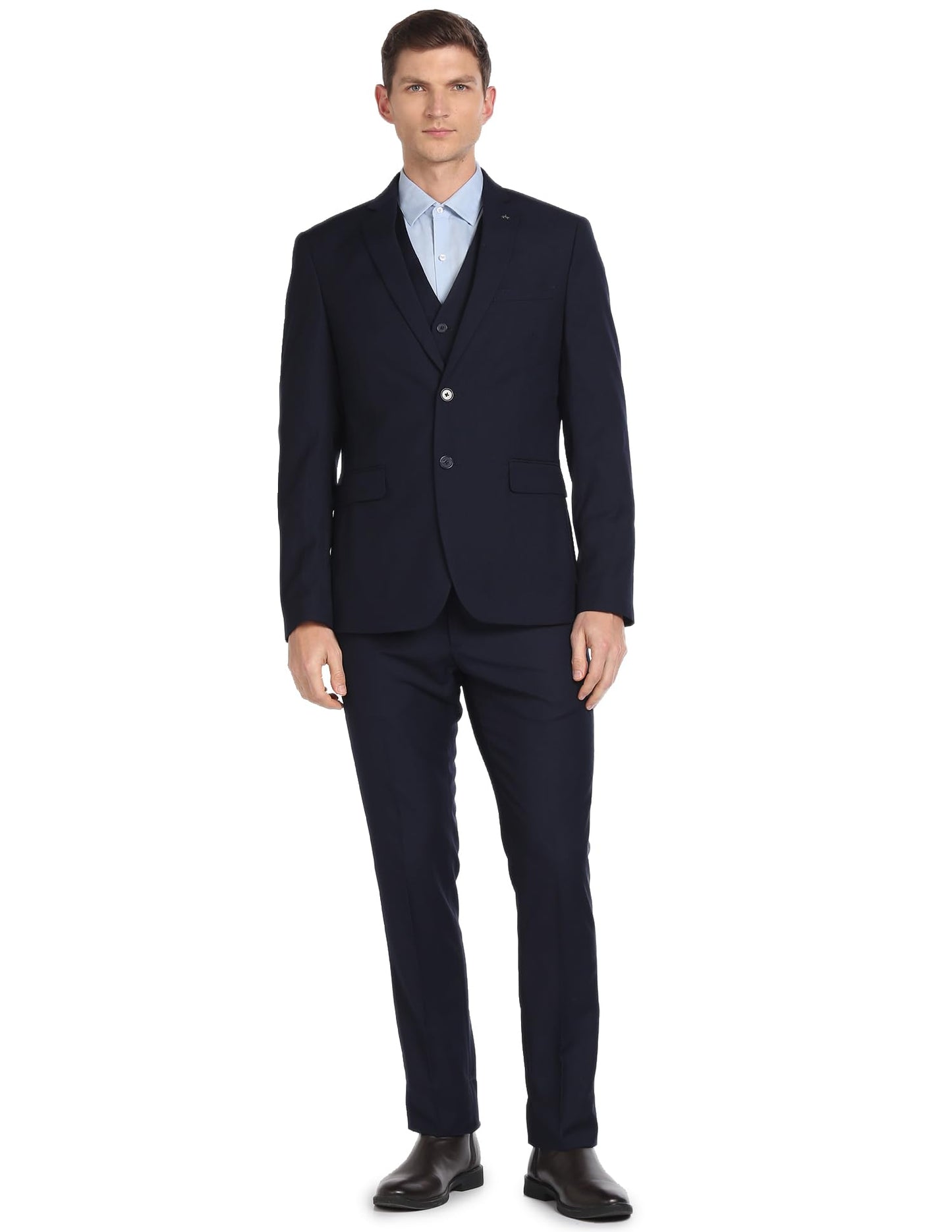 Arrow Men's Polyester Single Breasted Business Suit Pants Set (ARAGSU5546_Navy