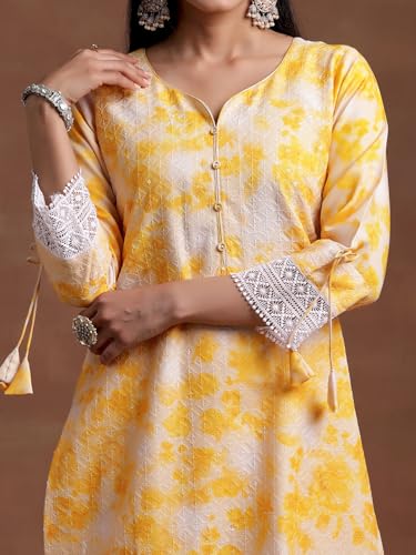 Libas Womens Embroidered Cotton Blend Straight Kurta With Palazzos and Dupatta