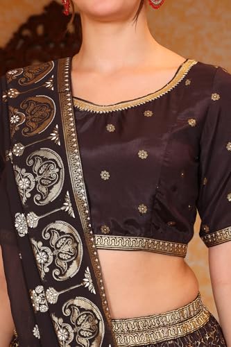 Aurelia Women’s Abstract Printed Tape Embellished Straight Black Crop Top, Skirt and Dupatta Set (Size-XXL)-AS16060-509644