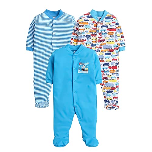 EIO 100% Cotton Rompers/Sleep Suits/Jumpsuit/Night Suits for Baby Boys & Girls, Infants, New Born Pack of 3 Turquoise