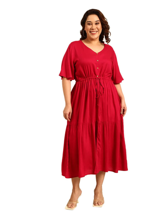 The Pink Moon Women's Maxi Plus Size Fit & Flare Solid Pink Dress - (DRS_Block_DPINK_Pink_6XL)