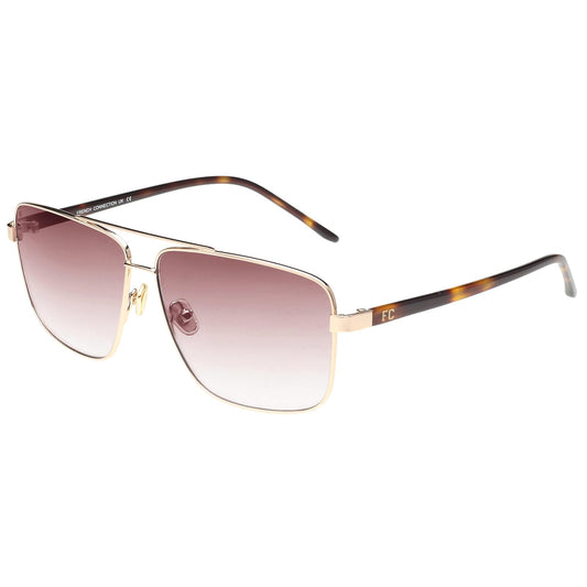 French Connection|Gold Full Frame Square Sunglasses|100% UV Protected (Uv 400) Brown Gradient Faded Lens|Men's|Large|FC 7615 C1 62 S