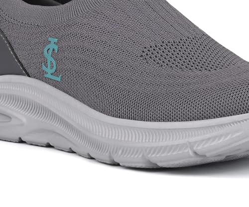 LOUIS STITCH Men’s Ash Grey Lightweight Athleisure Sport Shoes | Ultra Cushioned Sole | Slip-On Sneaker and Athleisure Wear | Perfect for Casual, Gym & Travel Wear | LS-at-FK-GY | UK-9