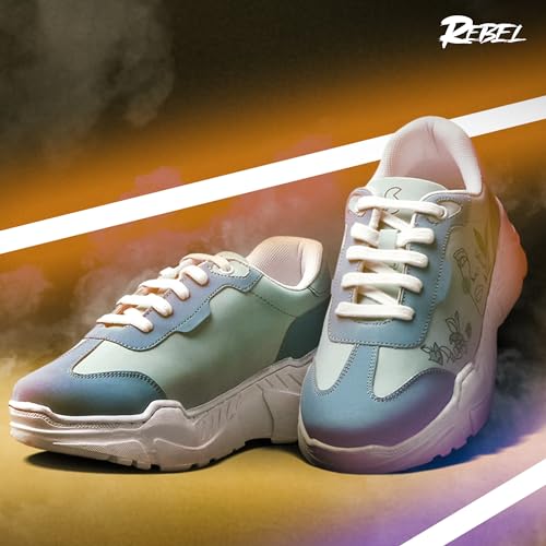 FEMME Women's Sneakers|Lightweight|Water-Resistance|Soft Cushioned|Anti-Skid|Mid-Top|Fashion|Trendy|Party Shoes|Slip-Resistance|Casual Shoes| Running, Gym & Walking|Printed Sneakers|BLUE|UK 7