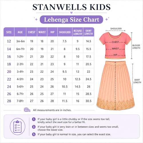 Stanwells Kids Lehenga Choli for Girls Olive Green & Purple Silk Cotton Pattu Pavadai Readymade Embroidered Traditional Stylish Ethnic Wear Dress for Baby Girls Kids Lehenga (7-8 Months)