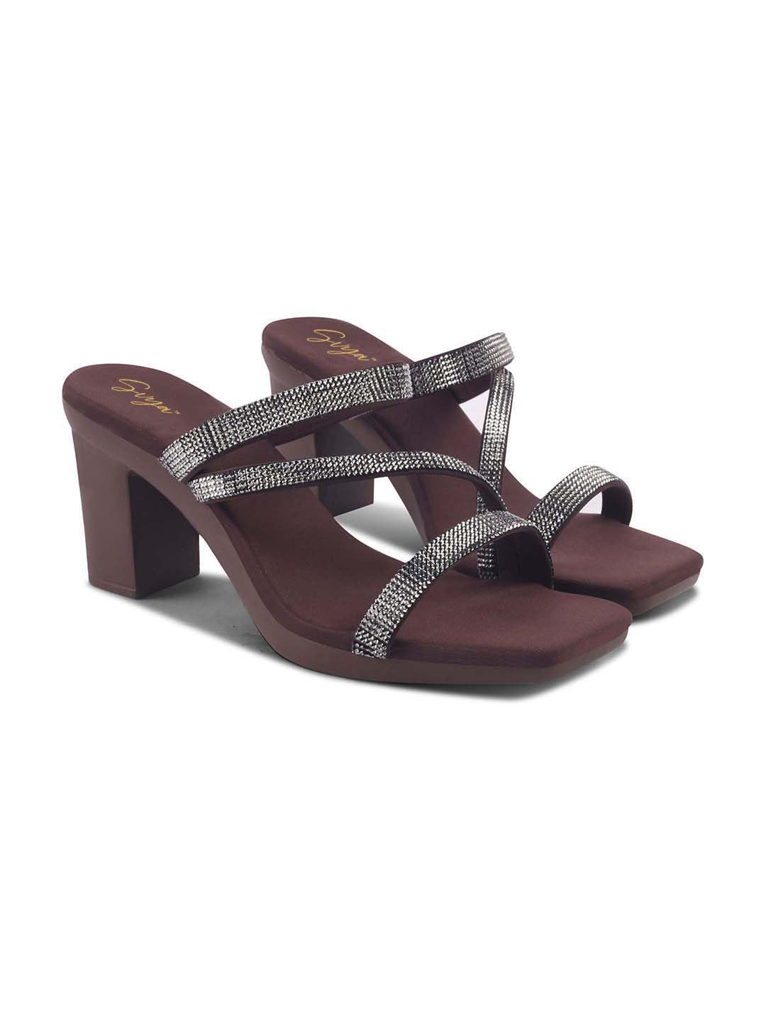 SVYA Comfortable Heel Sandals for Women and Girl. (Brown, UK Footwear Size System, Adult, Women, Numeric, Medium, 8)