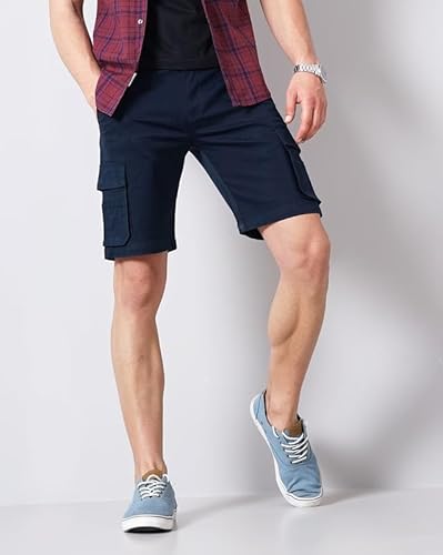 British Club 100% Cotton Cargo Shorts with Pockets | Adjustable Waistb& | Multiple Pockets | Lightweight & Breathable Fabric | Comfortable Everyday Wear | Durable & Functional Design | Dark Blue 38
