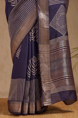 Soch Womens Purple Viscose Block Print Saree