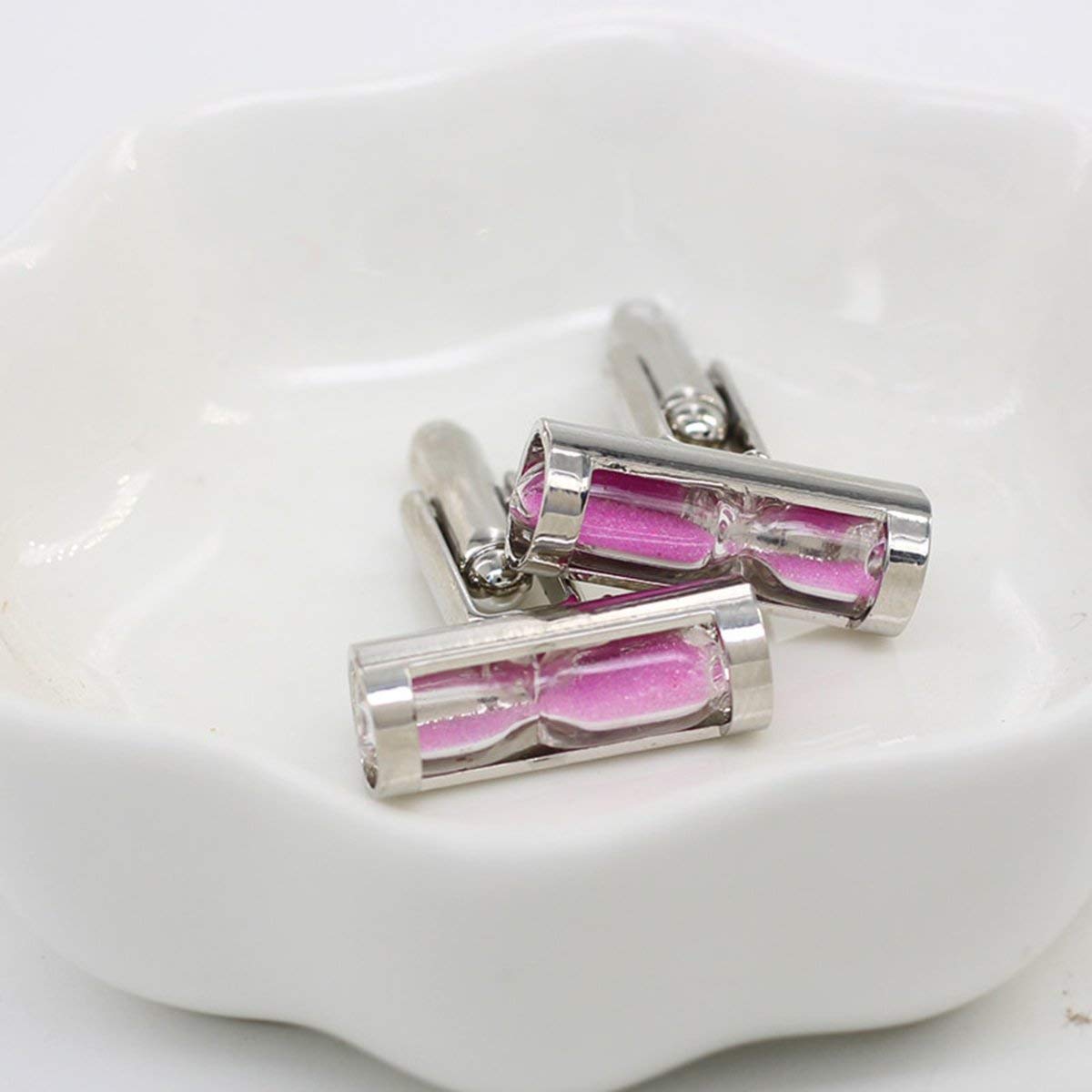 Zivom® Sand Timer Hour Glass Vintage Pink Silver Brass Office Formal Shirt Blazer Cufflinks Pair Men Gift Box